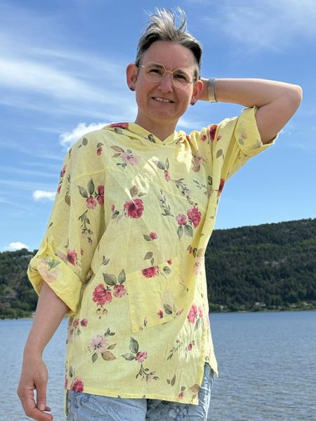 Dame Skjorte gul med blomster print