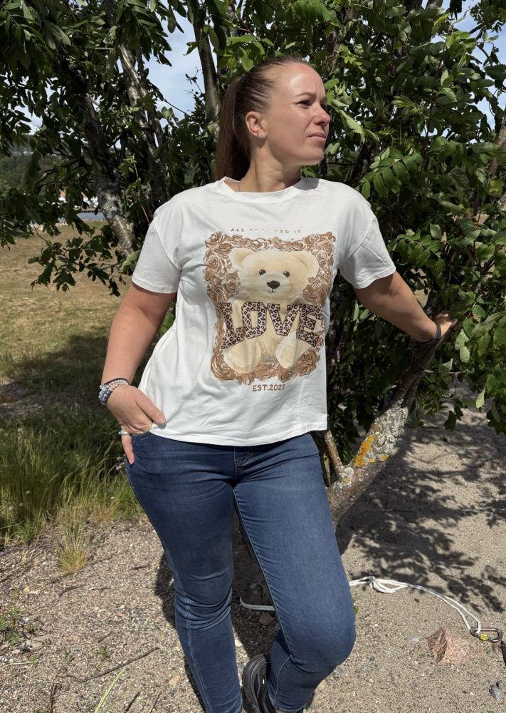 Dame T skjorte bamse beige