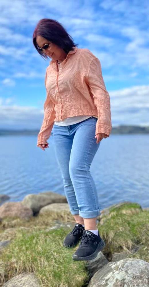 Dame bluse bomull pudder rosa